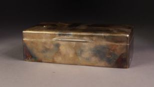 GEORGE VI SILVER CLAD TABLE CIGARETTE BOX BY WALKER & HALL, of typical form with cedar lined twin