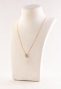 9ct GOLD FINE CHAIN NECKLACE AND SMALL PENDANT with a round, brilliant cut solitaire diamond in a