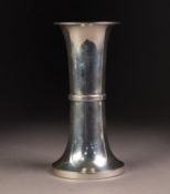 GEORGE V WEIGHTED SILVER FLOWER VASE, of waisted form with reeded girdle, marks rubbed but