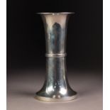 GEORGE V WEIGHTED SILVER FLOWER VASE, of waisted form with reeded girdle, marks rubbed but