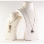 SILVER BELCHER CHAIN NECKLACE AND A MILLEFIORI DISC SHAPED PENDANT, in silver coloured metal