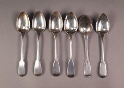 MATCHED SET OF SIX EARLY NINETEENTH CENTURY SILVER FIDDLE PATTERN TEASPOONS, (3+2+1), London 1817 (