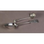 TWO PIECES OF NINETEENTH CENTURY SCOTTISH SILVER CUTLERY, comprising: FIDDLE PATTERN TABLE SPOON,