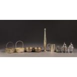 MIXED LOT OF SMALL ELECTROPLATED ITEMS, to include: PAIR OF PLANISHED OPEN SALTS, BUD VASE, PAIR