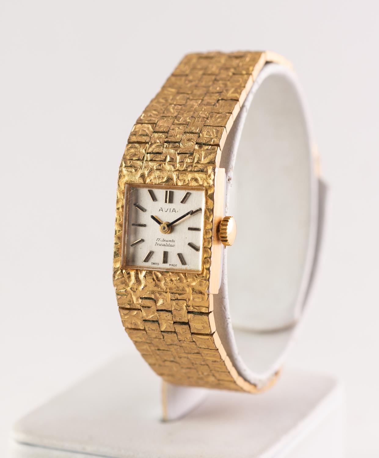 LADY'S AVIA, SWISS, GOLD PLATED BRACELET WATCH with 17 jewels incabloc movement, small square