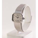 LADY'S OMEGA SWISS 9ct WHITE GOLD BRACELET WATCH with mechanical movement, the silvered oblong