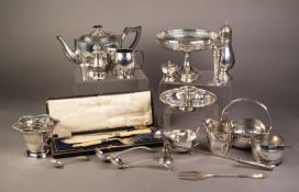 MIXED LOT OF ELECTROPLATE, to include: TEA POT AND MATCHING MILK JUG, TAZZA, STYLISH BASKET