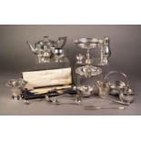 MIXED LOT OF ELECTROPLATE, to include: TEA POT AND MATCHING MILK JUG, TAZZA, STYLISH BASKET