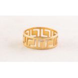 18ct GOLD BROAD BAND RING with pierced letter L pattern, 3 gms, ring size N/O