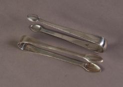 TWO PAIRS OF ANTIQUE SILVER BEAD EDGE SUGAR BOWS, maker?s marks, WS and TW over JH, repaired,