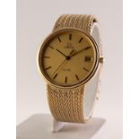 OMEGA DE VILLE GOLD PLATED CASED GENTLEMAN'S BRACELET WRISTWATCH with calendar aperture and baton