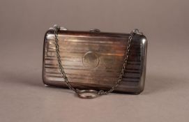 LADY'S SILVER EVENING BAG, oblong and cushion shaped with striped engine turned decoration, with