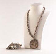 VICTORIAN CROWN COIN, 1893, LOOSE MOUNTED AS A PENDANT, on a heavy metal chain link necklace,