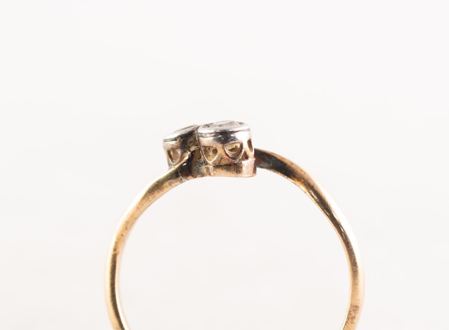 VICTORIAN GOLD CROSSOVER RING, collet set with two old cut diamonds, approx .30ct in total, 2. - Image 4 of 5