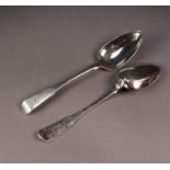 PAIR OF GEORGE III SILVER FIDDLE PATTERN TABLE SPOONS, initialled, 8 ¼? (21cm) long, London 1803,