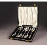 CASED SET OF SIX SILVER TEASPOONS, with fancy scroll tops, Birmingham 1954, 2oz