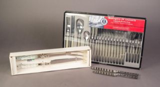 CARVING KNIFE AND FORK with faceted glass handles, boxed as new; 7 ROYAL DOULTON TABLE KNIVES and 11