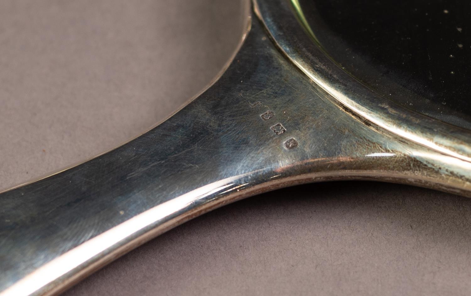 PLAIN SILVER CLAD DRESSING TABLE HAND MIRROR, with circular, bevel edged plate, Birmingham 1909, - Image 2 of 2