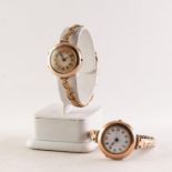 TWO LADIES 9ct GOLD VINTAGE WRISTWATCHES with mechanical movements, rolled gold bracelets, London