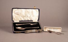 CHILD'S SILVER SPOON AND FORK with fan shaped handles, the bowl lettered 'Kathleen', the fork