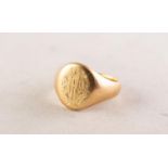 EDWARDIAN 9ct GOLD SIGNET RING, Chester 1908, ring size I, 6.5 gms