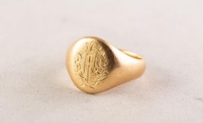 EDWARDIAN 9ct GOLD SIGNET RING, Chester 1908, ring size I, 6.5 gms