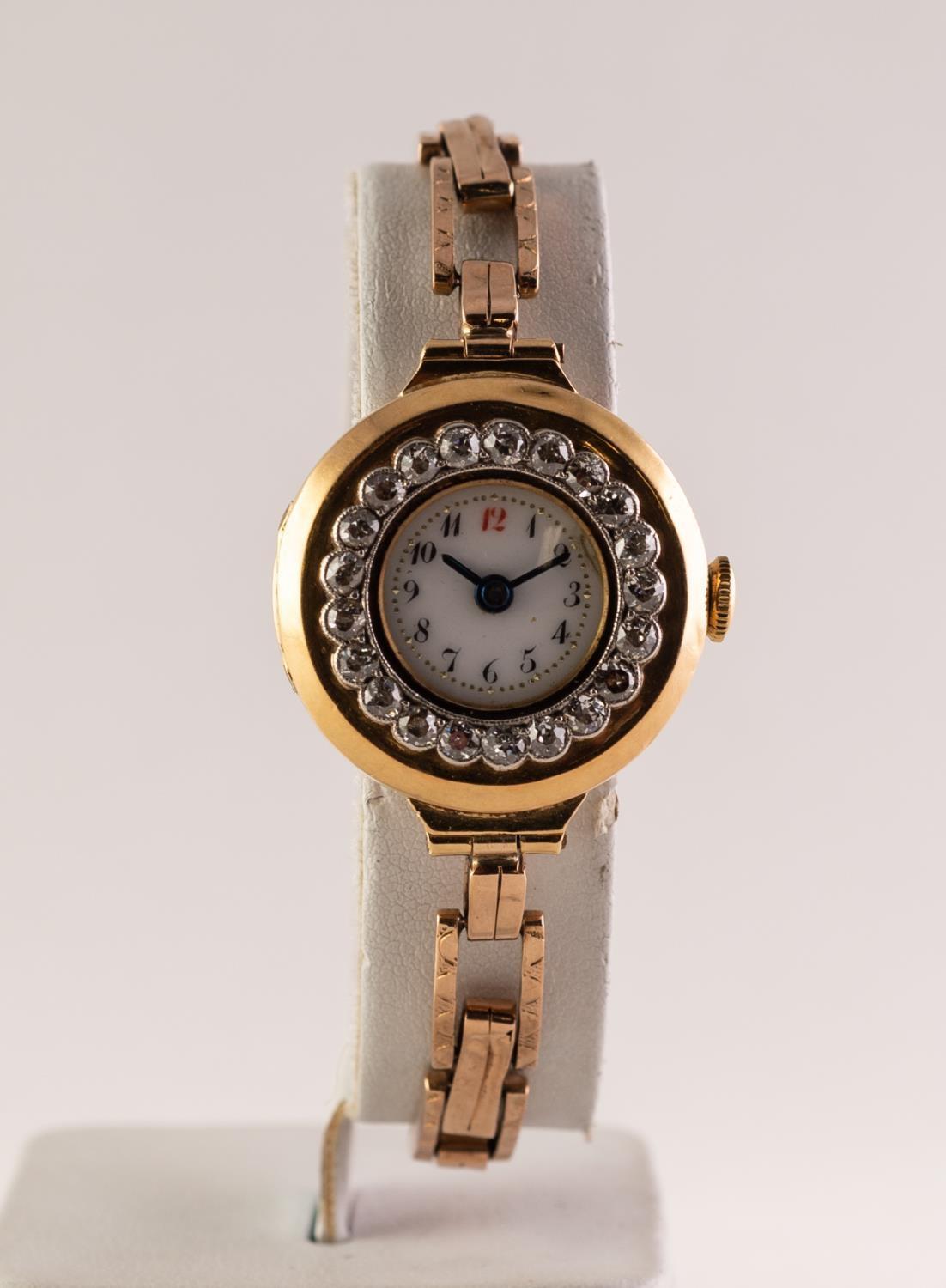 EARLY 20th CENTURY 18ct GOLD CASED LADY'S WRISTWATCH with 15 jewel movement, the besel set with 21 - Image 2 of 3