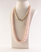 SINGLE STRAND NECKLACE OF GRADUATED CULTURED PEARLS, with silver and marcasite clasp, 15in (38.
