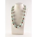 ORIENTAL CORD NECKLACE with twenty grey/green jade large barrel shaded beads