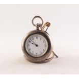 LADY?S SILVER FOB WATCH WITH SWISS KEY WIND MOVEMENT, initialled to the back of the case