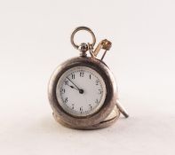 LADY?S SILVER FOB WATCH WITH SWISS KEY WIND MOVEMENT, initialled to the back of the case