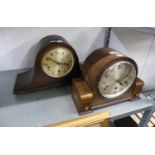 AN ART DECO OAK CASED MANTEL CLOCK AND AN OAK NAPOLEONS HAT SHAPED MANTEL CLOCK (2)