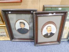 PAIR OF EARLY TWENTIETH CENTURY OVER PAINTED FAMILY PORTRAIT PHOTOGRAPHS IN OVAL, OF A LADY AND