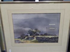 MICHAEL CRAWLEY (Modern) WATERCOLOUR DRAWING 'KINDER SCOUT FROM SNAKE ROAD', ARTIST'S LABEL AND