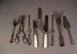 MIXED LOT OF ELECTROPLATED CUTLERY, to include: PAIR OF GRAPE SHEARS, FOUR LOBSTER PICKS, THREE