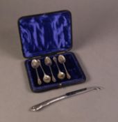 EDWARD VII CASED PART SET OF FIVE SILVER TEASPOONS, with embossed handles, Sheffield 1902,