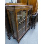 MAHOGANY TWO-DOOR DISPLAY CABINET ON STUMP CABRIOLE SUPPORTS