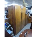 ART DECO PERIOD LIGHT OAK BEDROOM SUITE OF THREE PIECES, WITH CARVED AND PAINTED FEATURE, VIZ TWO
