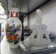 JAPANESE CERAMIC VASE, A WHITE RESIN SEATED FIGURE OF A BALLERINA  (2)