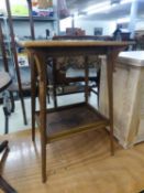 AN INLAID WALNUT OBLONG TWO TIER OCCASIONAL TABLE, WITH MARQUETRY INLAY
