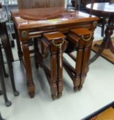 A MAHOGANY OBLONG COFFEE TABLE WITH TWO NESTING FALL-LEAF COFFEE TABLES BELOW