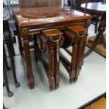 A MAHOGANY OBLONG COFFEE TABLE WITH TWO NESTING FALL-LEAF COFFEE TABLES BELOW