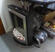 A MODERN  DIMPLEX COAL EFFECT ELECTRIC FIRE, A BAUPUNKT  TABLE TOP ELECTRIC FAN AND AN ALBA CD/RADIO