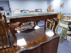 A QUEEN ANNE STYLE BURR WALNUT COFFEE TABLE, WITH GLASS INSET TOP 3' long  x 1'6" deep