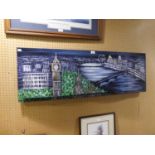 AN ACRYLIC PAINTING ON FIBREGLASS PANEL DEPICTING THE RIVER THAMES AT LONDON WITH BIG BEN AND THE