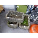 THREE SMALL OBLONG STONE GARDEN TROUGHS