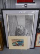 S.W. BIRTELLS GRAPHITE HEIGHTENED IN WHITE BEARDED FIGURE SIGNED LOWER RIGHT 22 1/2" X 17") (57cm