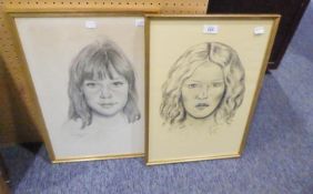 TWO JEWISH FEMALE PORTRAIT STUDIES, ONE IN PENCIL, THE OTHER CHARCOAL, BOTH SIGNED IN HEBREW AND