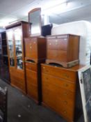?STAG? MODERN MAHOGANY BEDROOM SUITE OF SIX PIECES, VIZ A WARDROBE WITH TWO MIRROR DOORS, OVER THREE