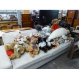 A LARGE QUANTITY OF SOFT TOYS, INCLUDING; TEDDY BEARS